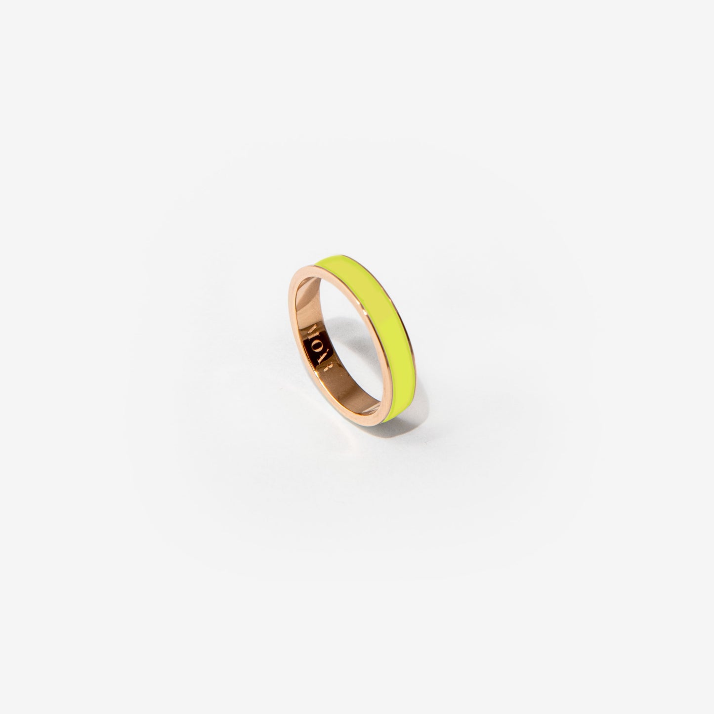 Rose gold band ring in lime green enamel 