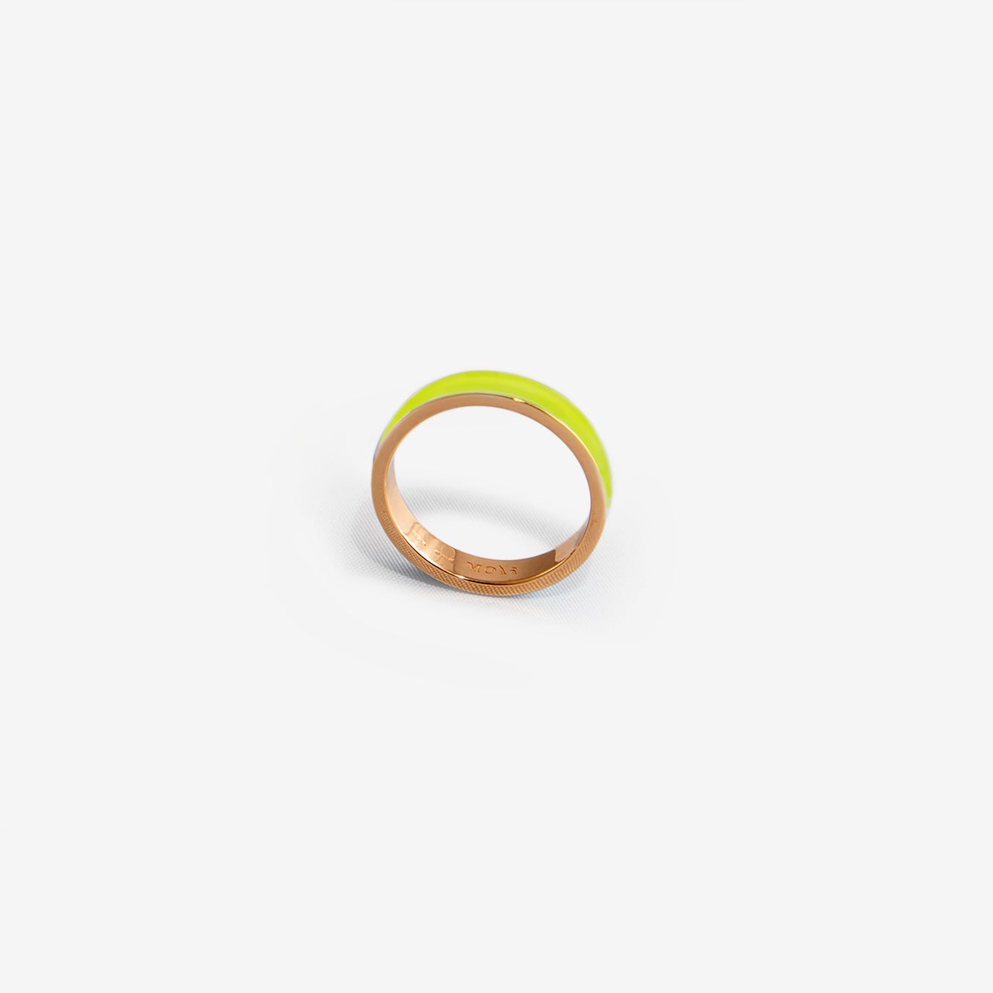 Rose gold band ring in lime green enamel 