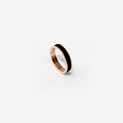 Rose gold band ring in black enamel