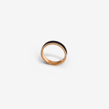 Rose gold band ring in black enamel