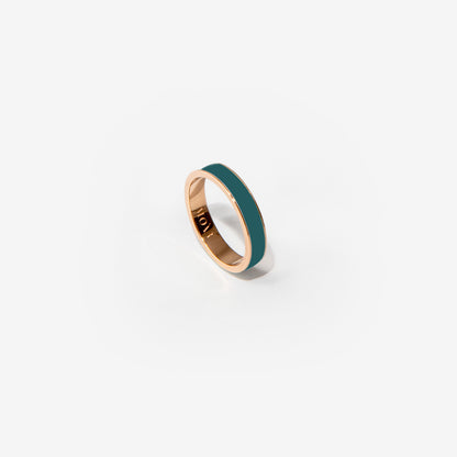 Rose gold band ring in petroleum enamel 