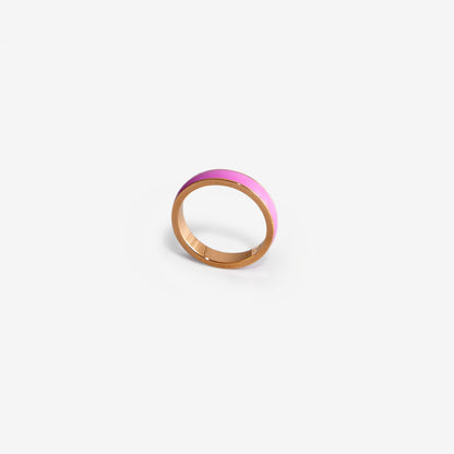 Rose gold band ring in light pink enamel
