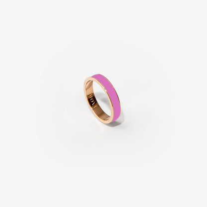 Rose gold band ring in light pink enamel