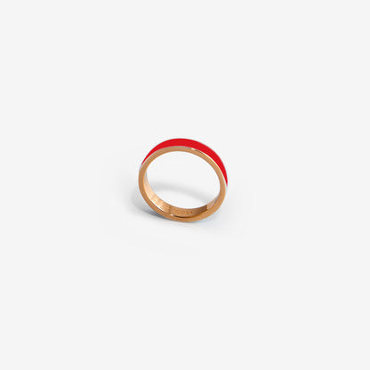 Rose gold band ring in red enamel 