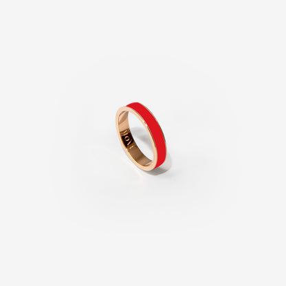 Rose gold band ring in red enamel 