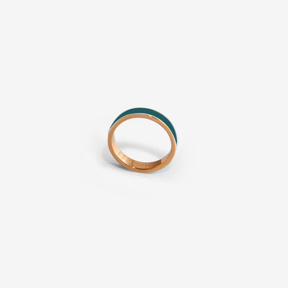 Rose gold band ring in petroleum enamel 