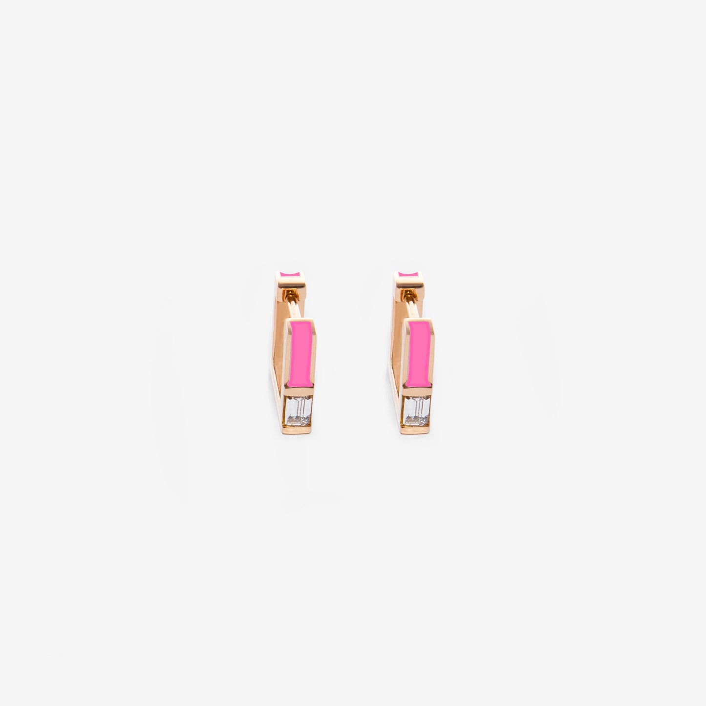 Квадратные серьги неоново-розового цвета с бриллиантами
