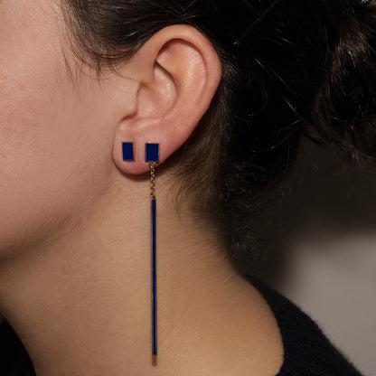 DROP + DARK BLUE RECTANGLE - FLOATING EARRINGS