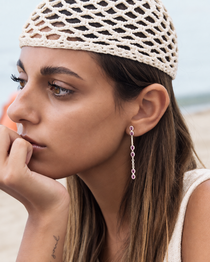 Orecchini Pendenti in Oro Rosa 18 kt con Coating Bianco e Zaffiri Naturali