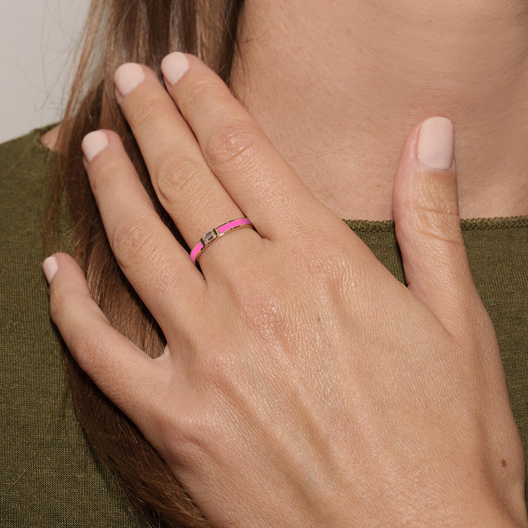 VERETTA ORO ROSA SMALTO ROSA FLUO E DIAMANTE