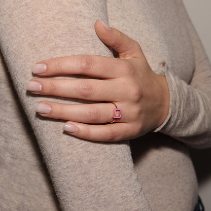 ANELLO QUADRATO ROSA FLUO - FRAME