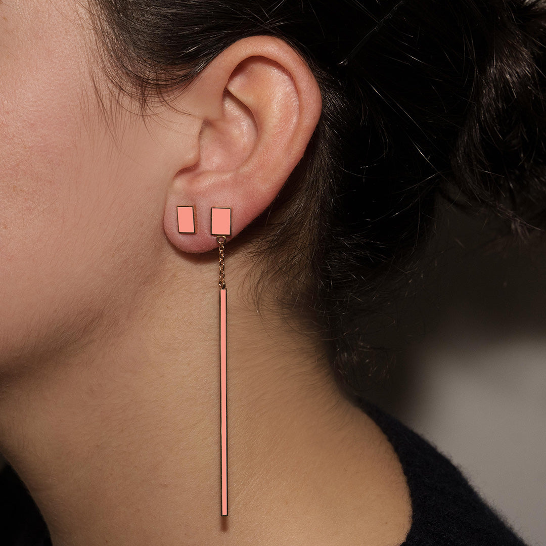 DROP + SALMON PINK RECTANGLE - FLOATING EARRINGS