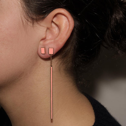 DROP + SALMON PINK RECTANGLE - FLOATING EARRINGS