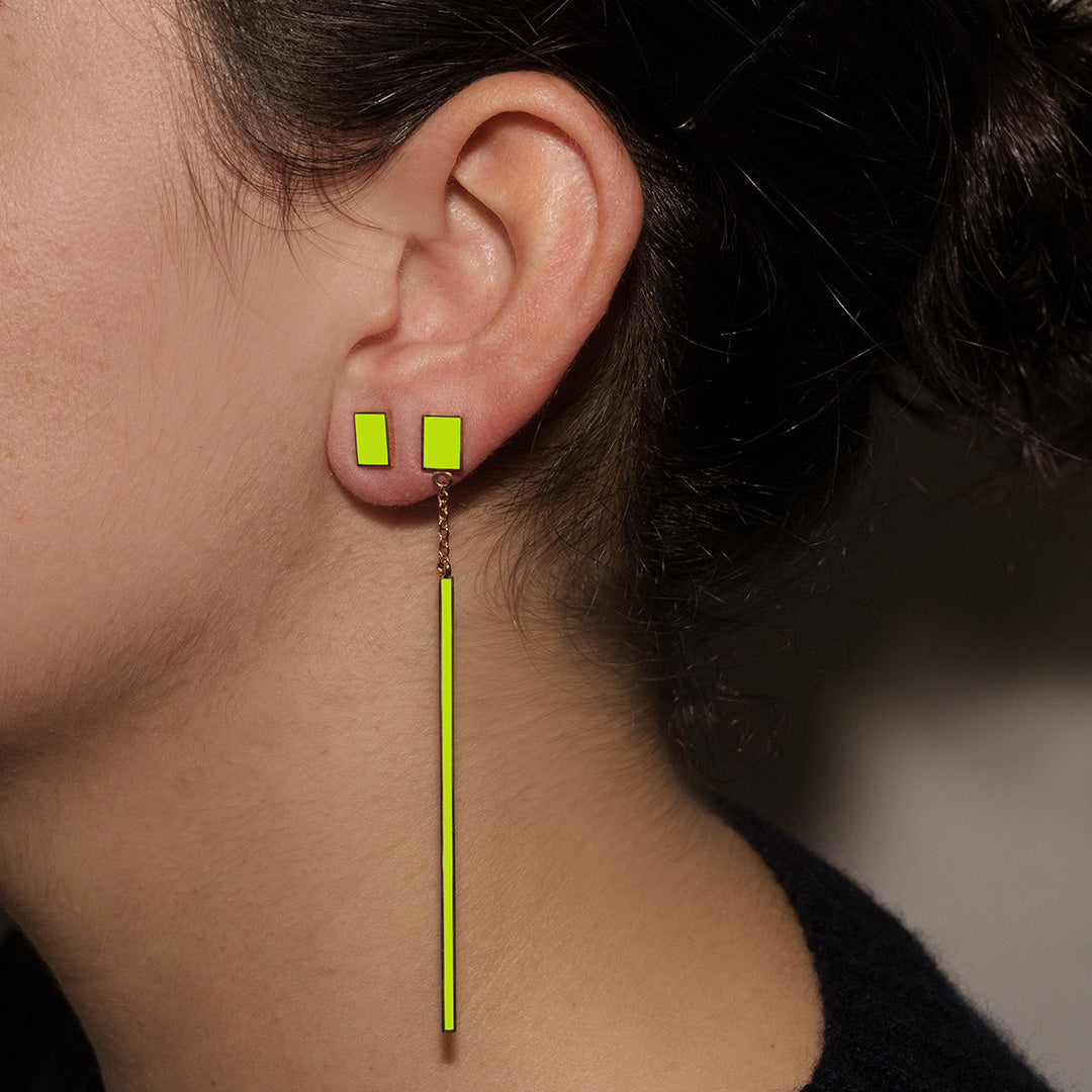 PENDENTE + RETTANGOLO VERDE LIME - FLOATING EARRINGS