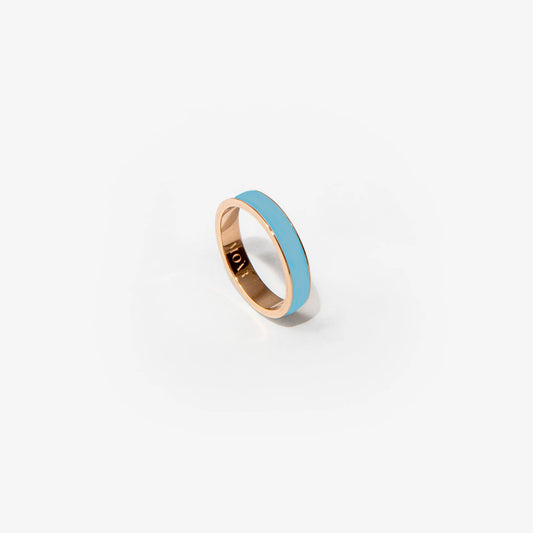 ROSE GOLD BAND RING WITH LIGHT BLUE ENAMEL
