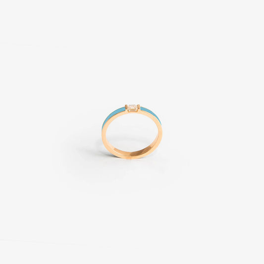 ROSE GOLD BAND RING WITH LIGHT BLUE ENAMEL AND DIAMOND