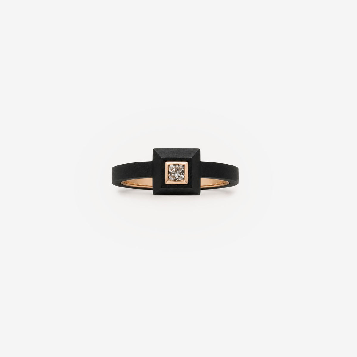 Ring made of titanium, rose gold, and diamonds