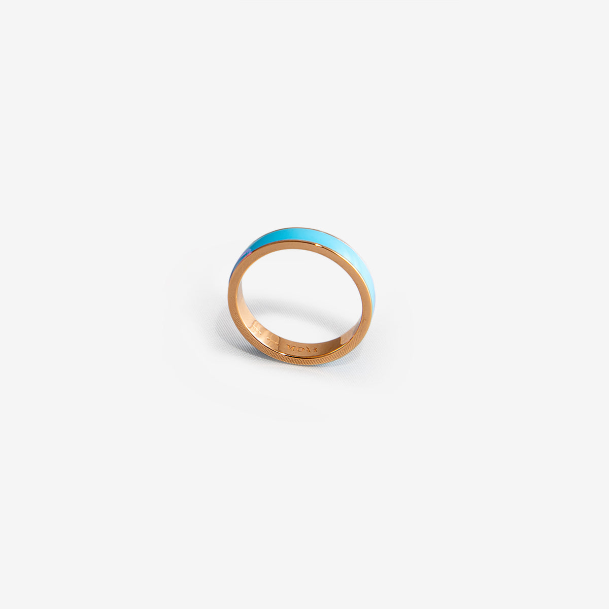 ROSE GOLD BAND RING WITH LIGHT BLUE ENAMEL