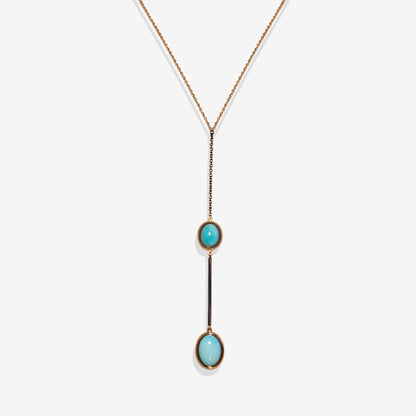 Collana in oro rosa e oro nero brunito con due pietre Turchese naturale